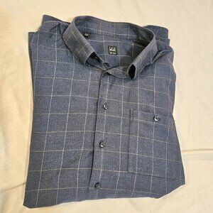 Ike Behar Blue Button-Down Dress Shirt Men's Size XXL 2XL Plaid Pattern
